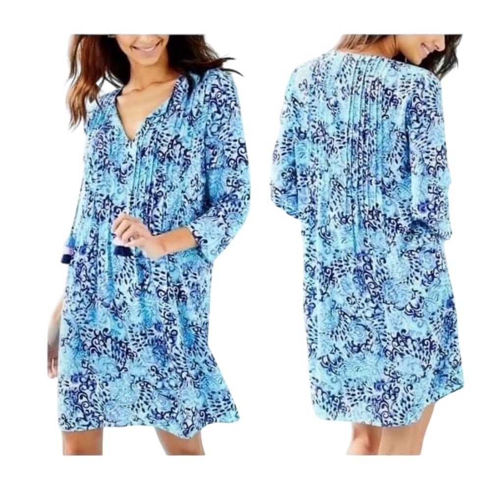 Lilly Pulitzer Marilina Tunic Dress XXS Tassel Aqua Spritz color. EUC